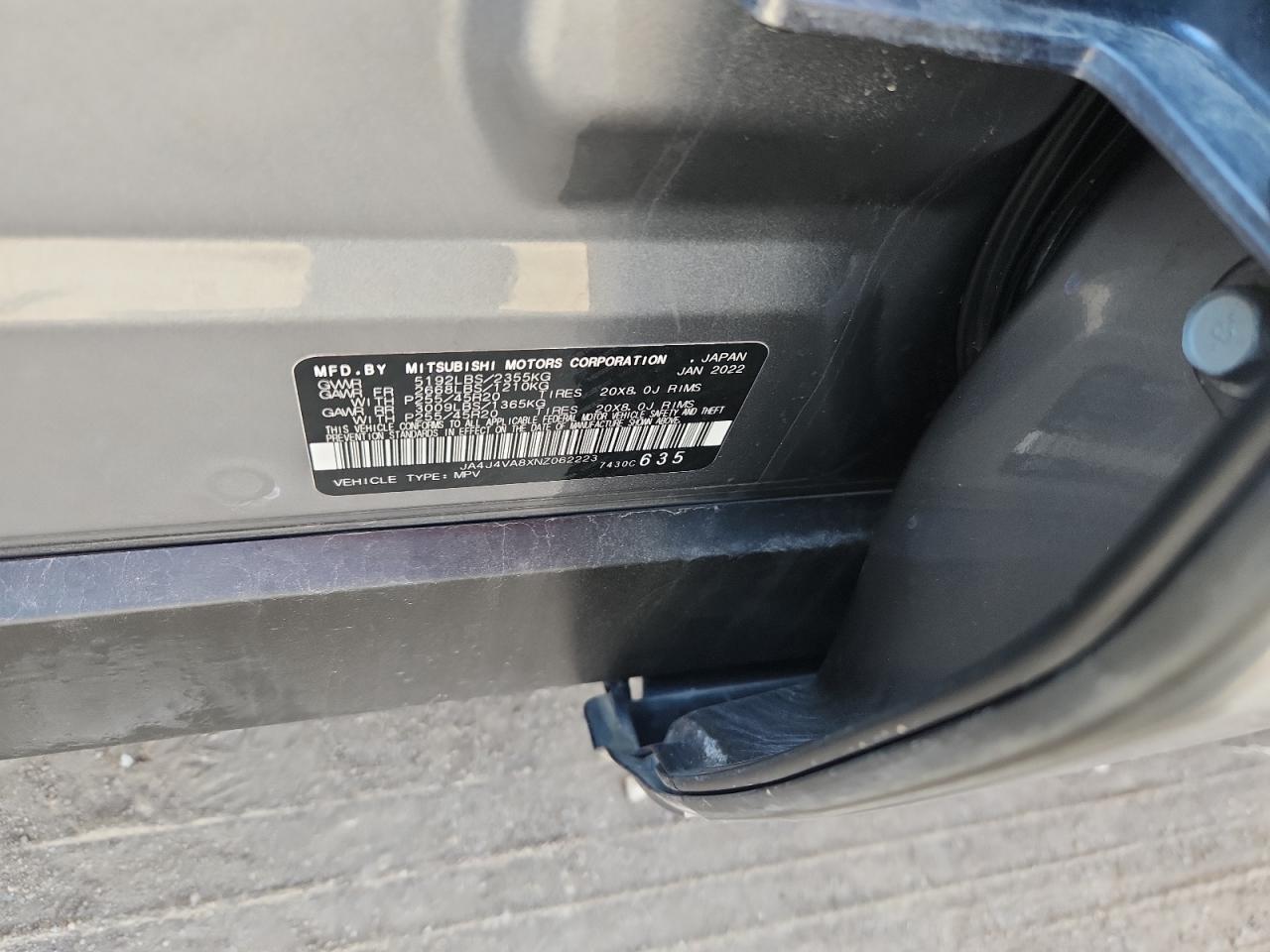 2022 Mitsubishi Outlander Sel VIN: JA4J4VA8XNZ062223 Lot: 82391975