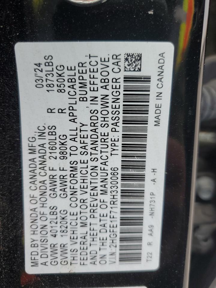 2024 Honda Civic Ex VIN: 2HGFE1F71RH330066 Lot: 86515695