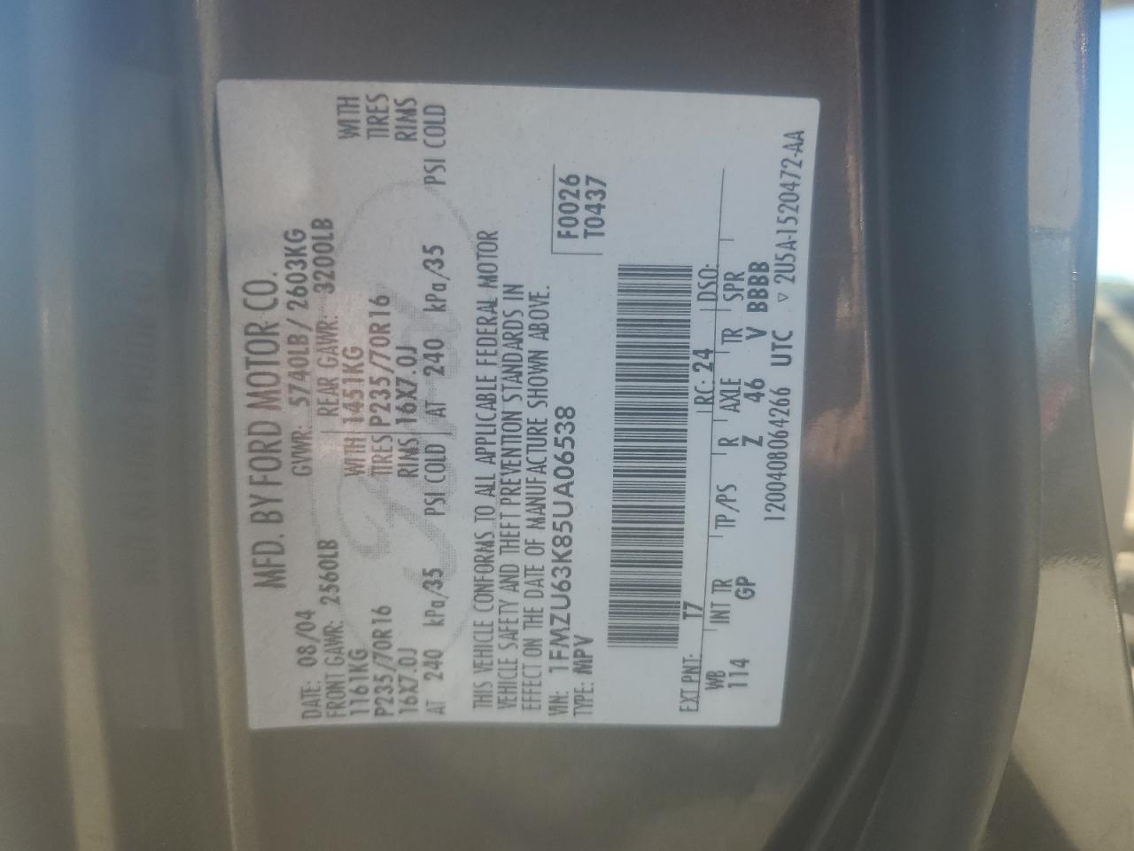 2005 Ford Explorer VIN: 1FMZU63K85UA06538 Lot: 82374875