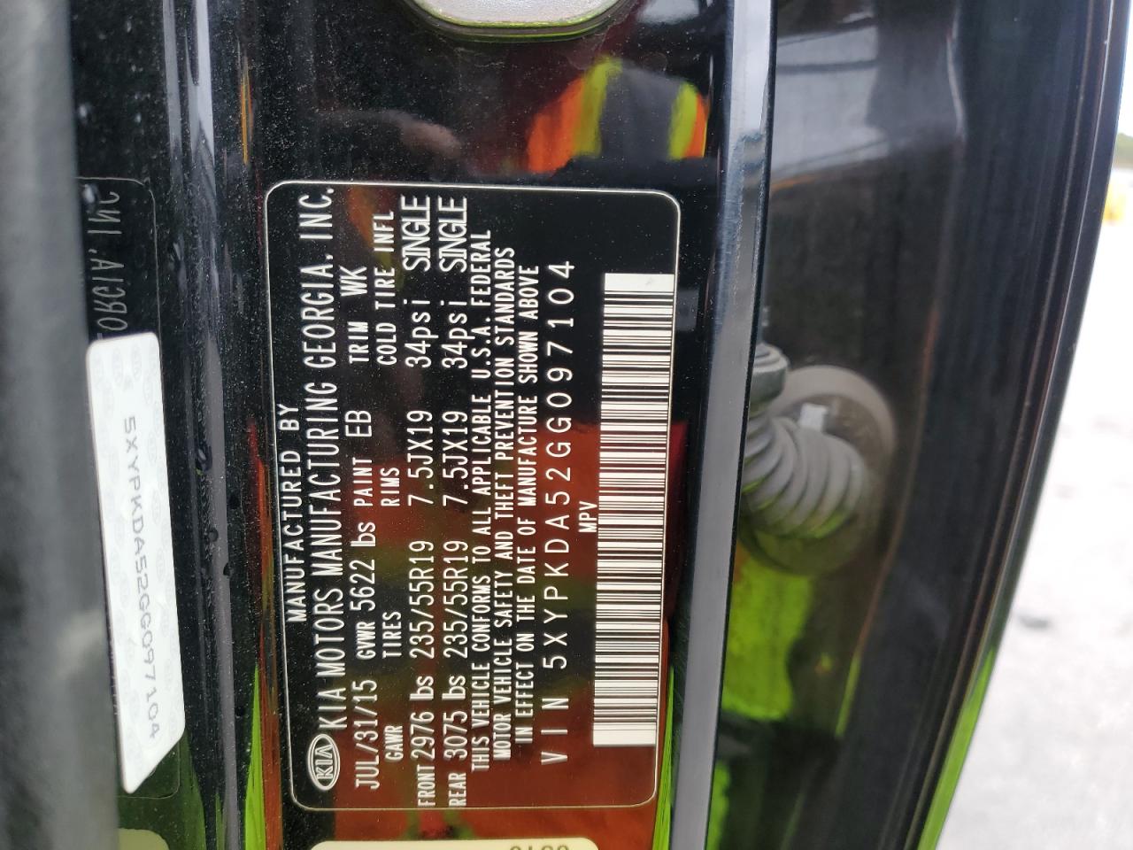 2016 Kia Sorento Sx VIN: 5XYPKDA52GG097104 Lot: 85303535