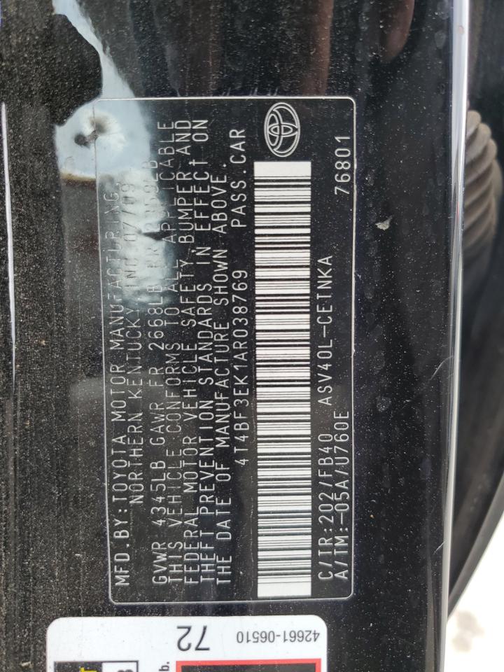 2010 Toyota Camry Base VIN: 4T4BF3EK1AR038769 Lot: 85506445