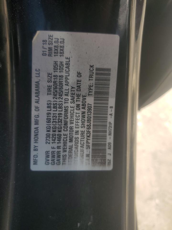 2018 Honda Ridgeline Rtl VIN: 5FPYK3F68JB013907 Lot: 84430015