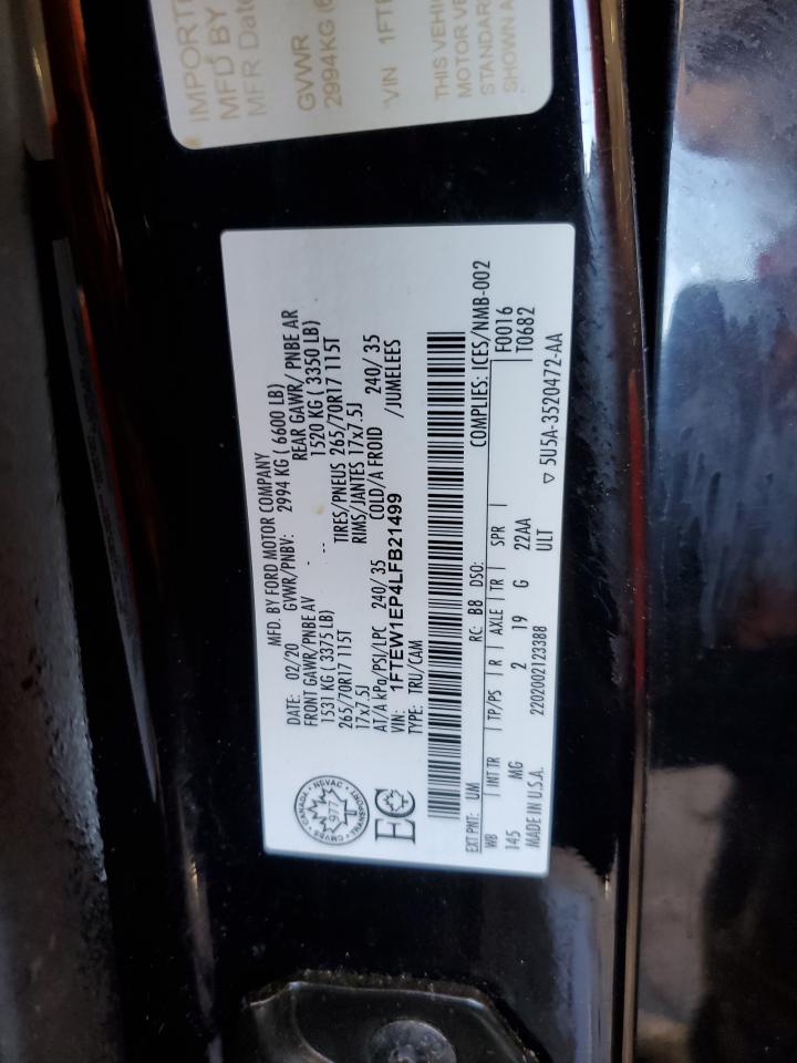 2020 Ford F150 Supercrew VIN: 1FTEW1EP4LFB21499 Lot: 86860265