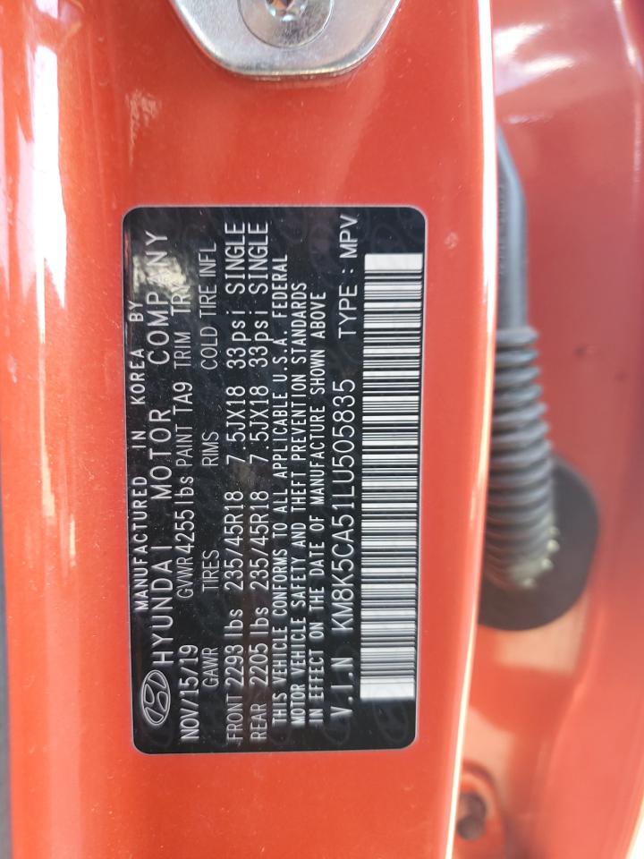 2020 Hyundai Kona Ultimate VIN: KM8K5CA51LU505835 Lot: 84286525