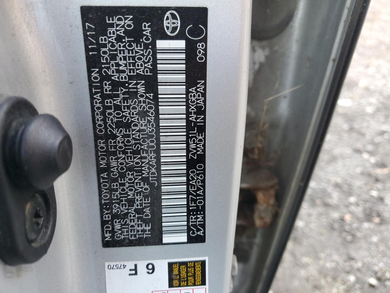 2018 Toyota Prius VIN: JTDKARFU0J3546074 Lot: 85389645