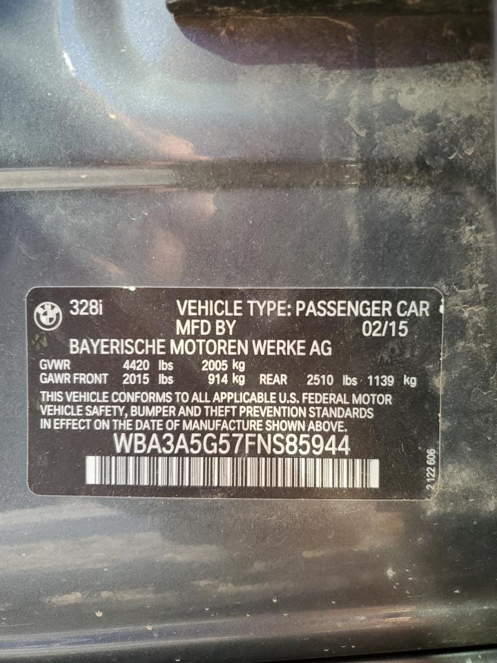 2015 BMW 328 I VIN: WBA3A5G57FNS85944 Lot: 85906215