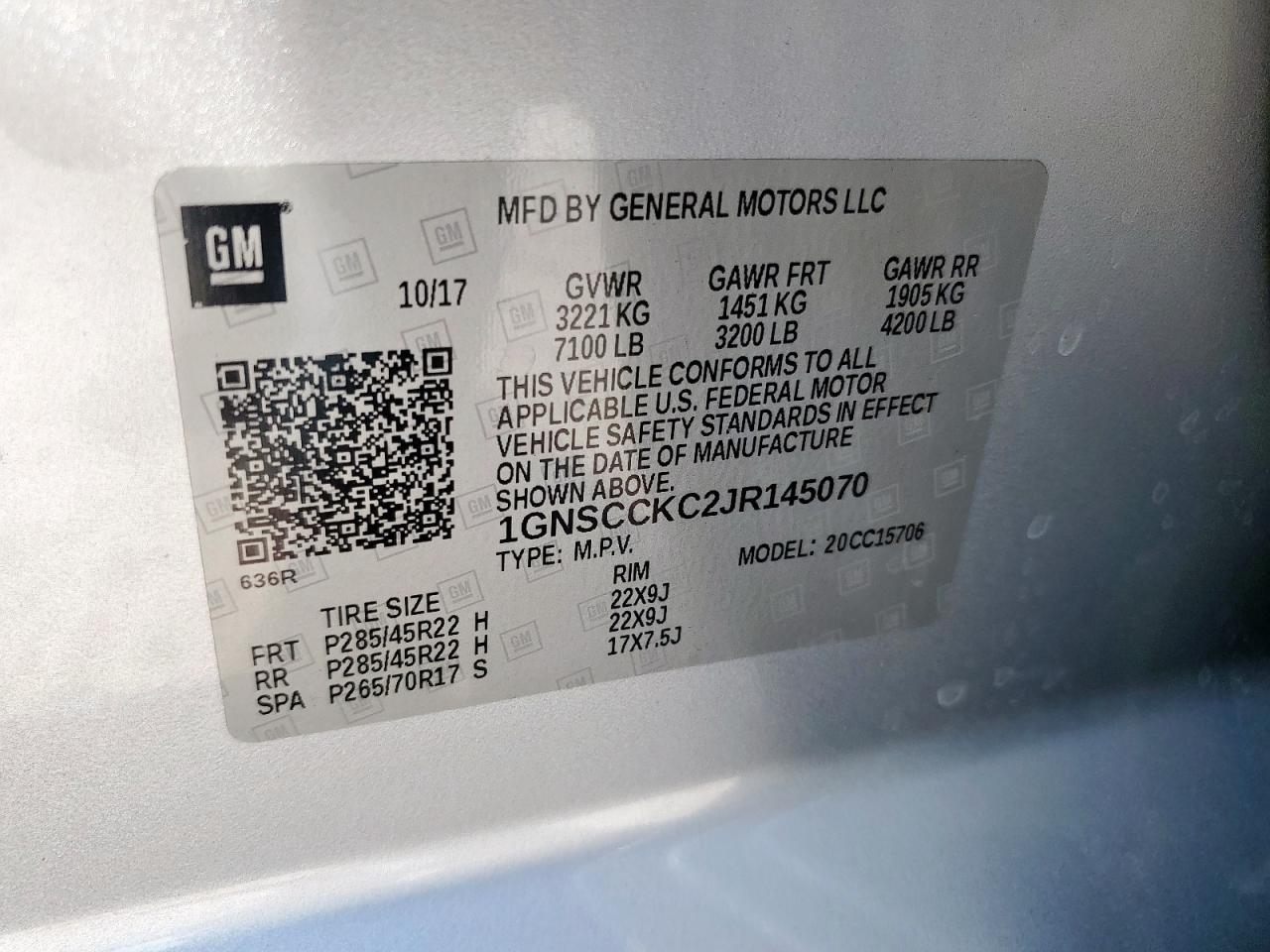 2018 Chevrolet Tahoe C1500 Premier VIN: 1GNSCCKC2JR145070 Lot: 84743725