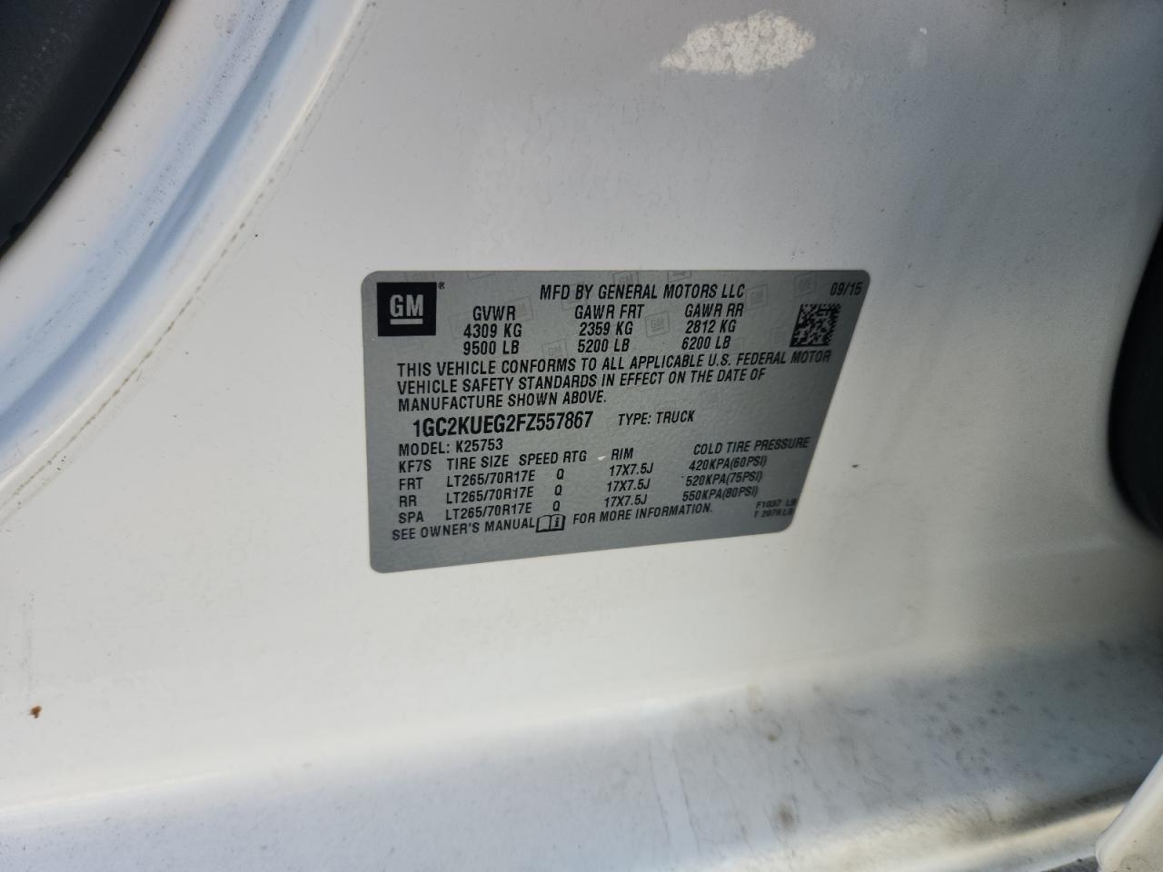 2015 Chevrolet Silverado K2500 Heavy Duty VIN: 1GC2KUEG2FZ557867 Lot: 85157805