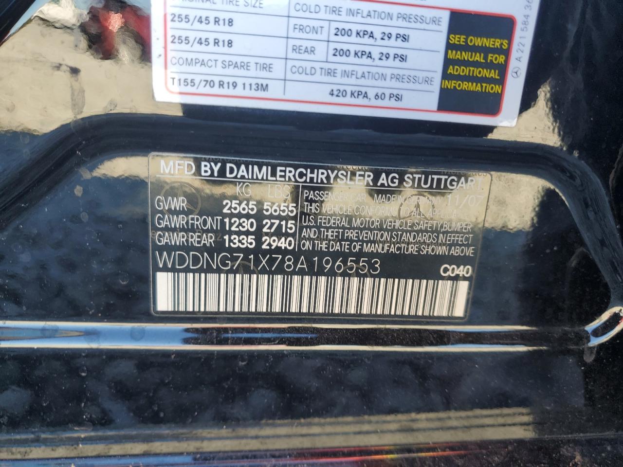 2008 Mercedes-Benz S 550 VIN: WDDNG71X78A196553 Lot: 82468895