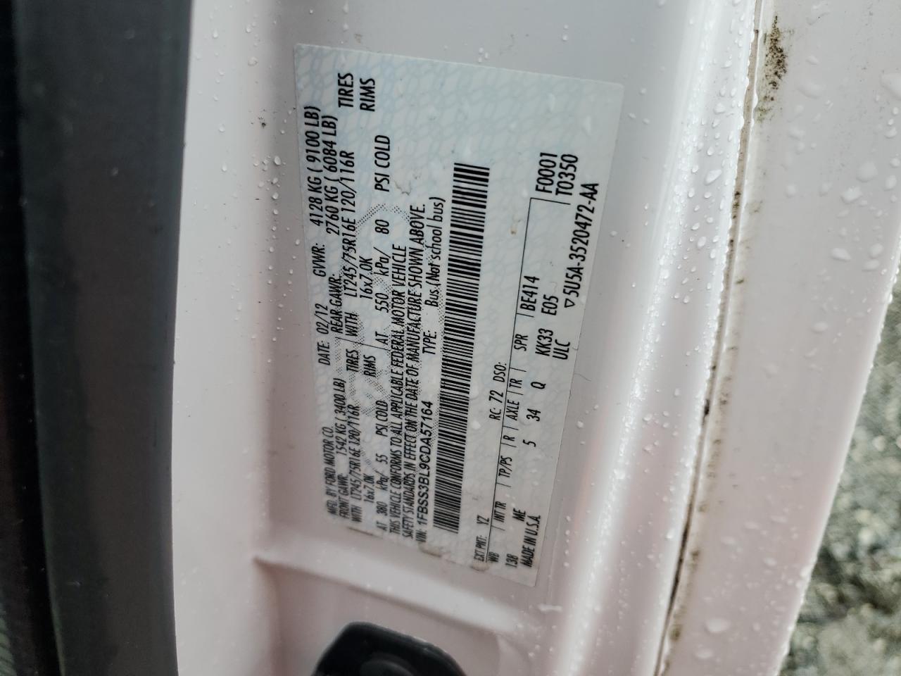 2012 Ford Econoline E350 Super Duty Wagon VIN: 1FBSS3BL9CDA57164 Lot: 89855495