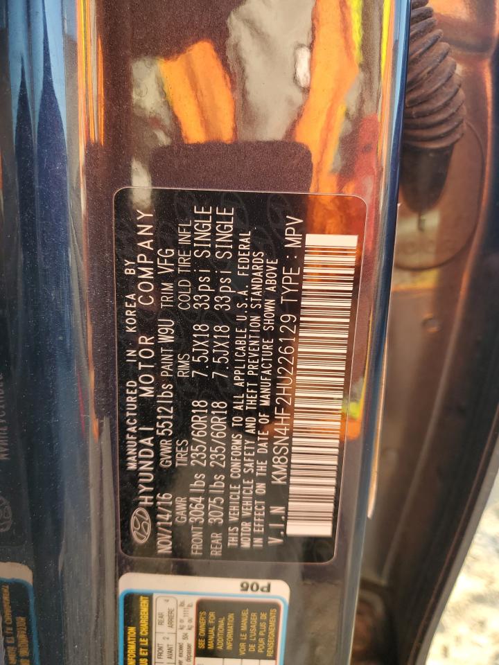 2017 Hyundai Santa Fe Se VIN: KM8SN4HF2HU226129 Lot: 84781155