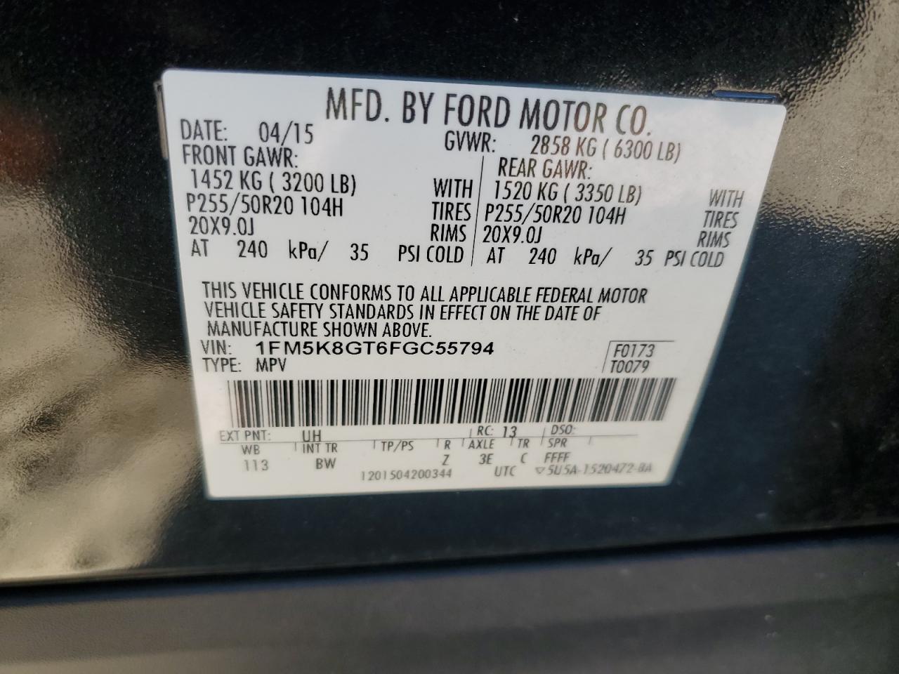 2015 Ford Explorer Sport VIN: 1FM5K8GT6FGC55794 Lot: 85885825