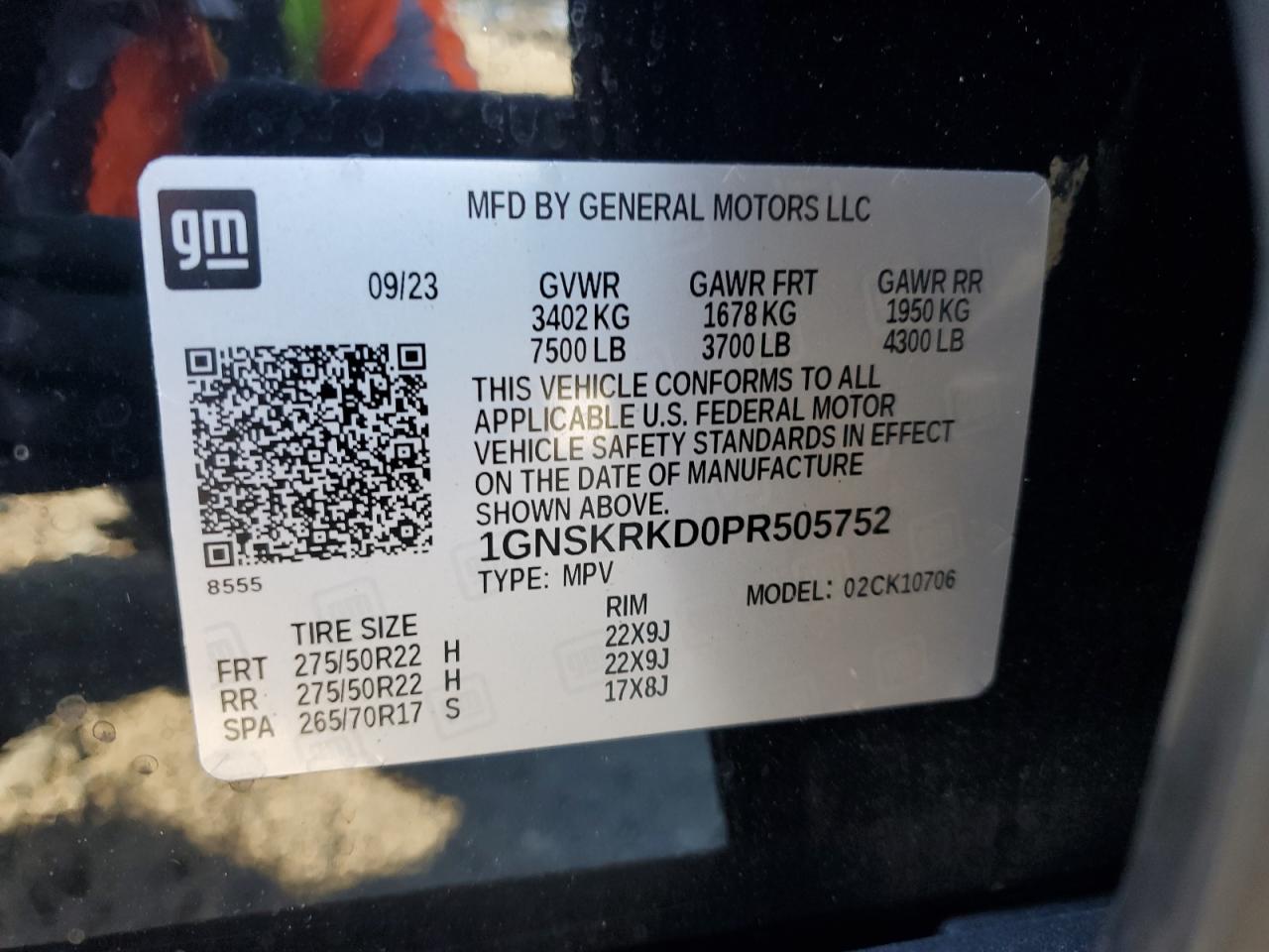 2023 Chevrolet Tahoe K1500 Rst VIN: 1GNSKRKD0PR505752 Lot: 81705875