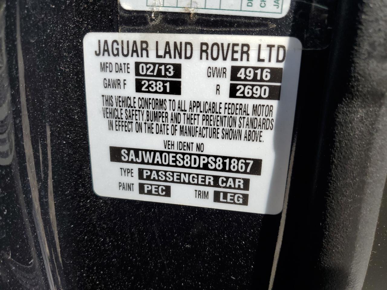 2013 Jaguar Xf VIN: SAJWA0ES8DPS81867 Lot: 84597265