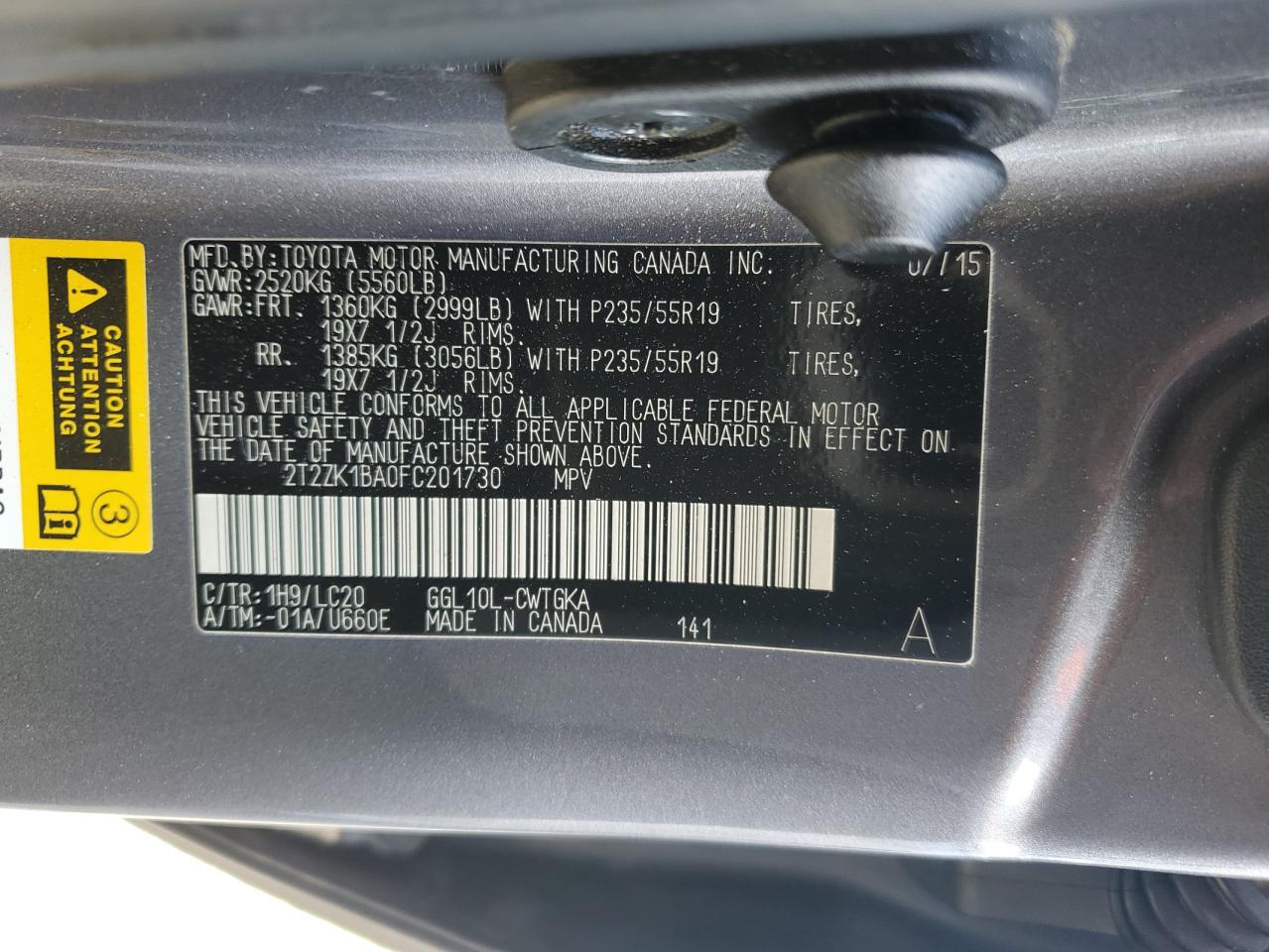 2015 Lexus Rx 350 VIN: 2T2ZK1BA0FC201730 Lot: 82177835