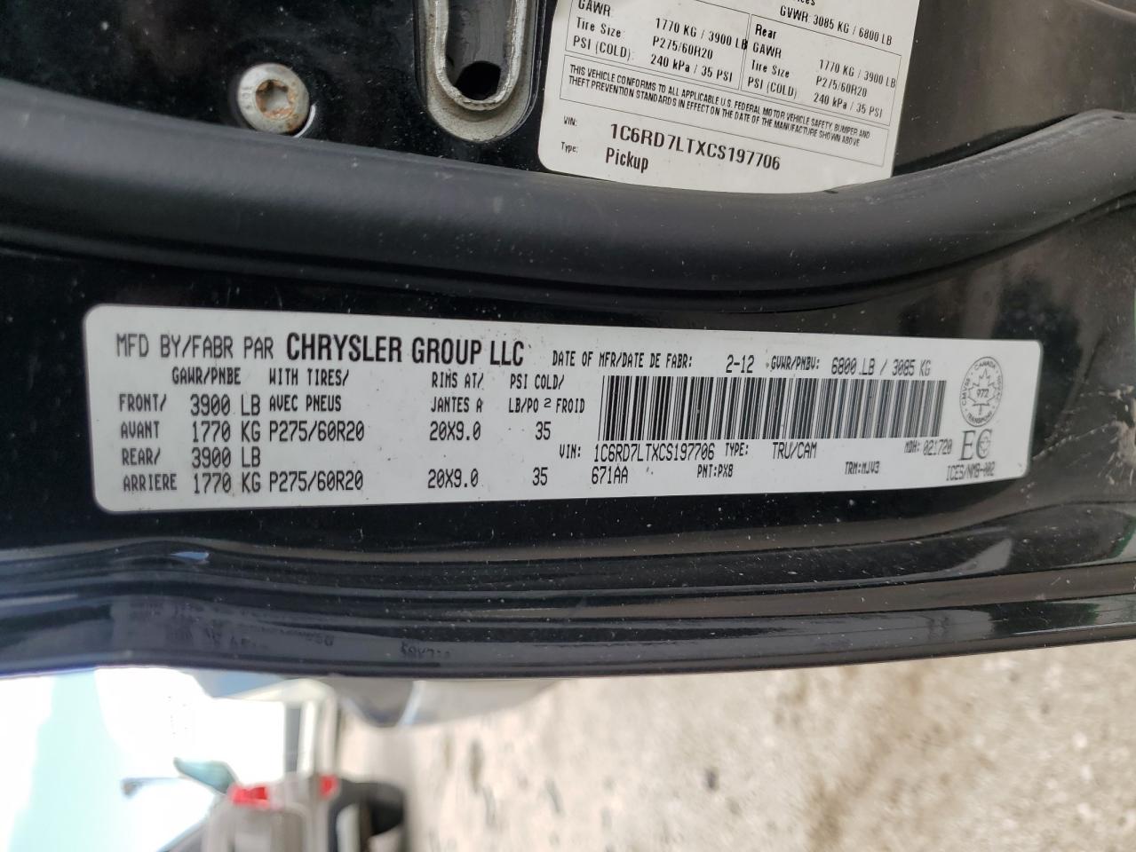 2012 Dodge Ram 1500 Slt VIN: 1C6RD7LTXCS197706 Lot: 85645175