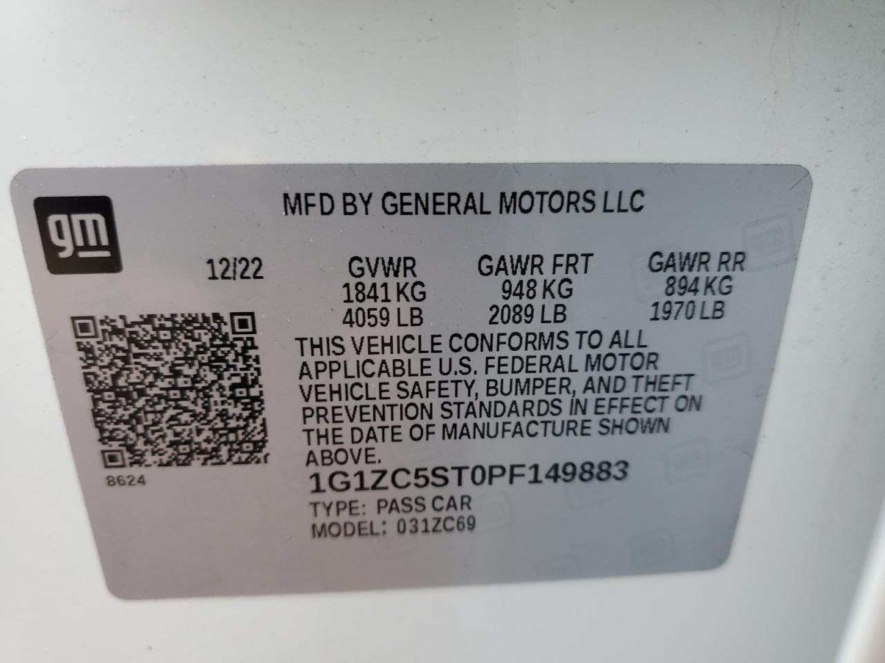 2023 Chevrolet Malibu Ls VIN: 1G1ZC5ST0PF149883 Lot: 90512145