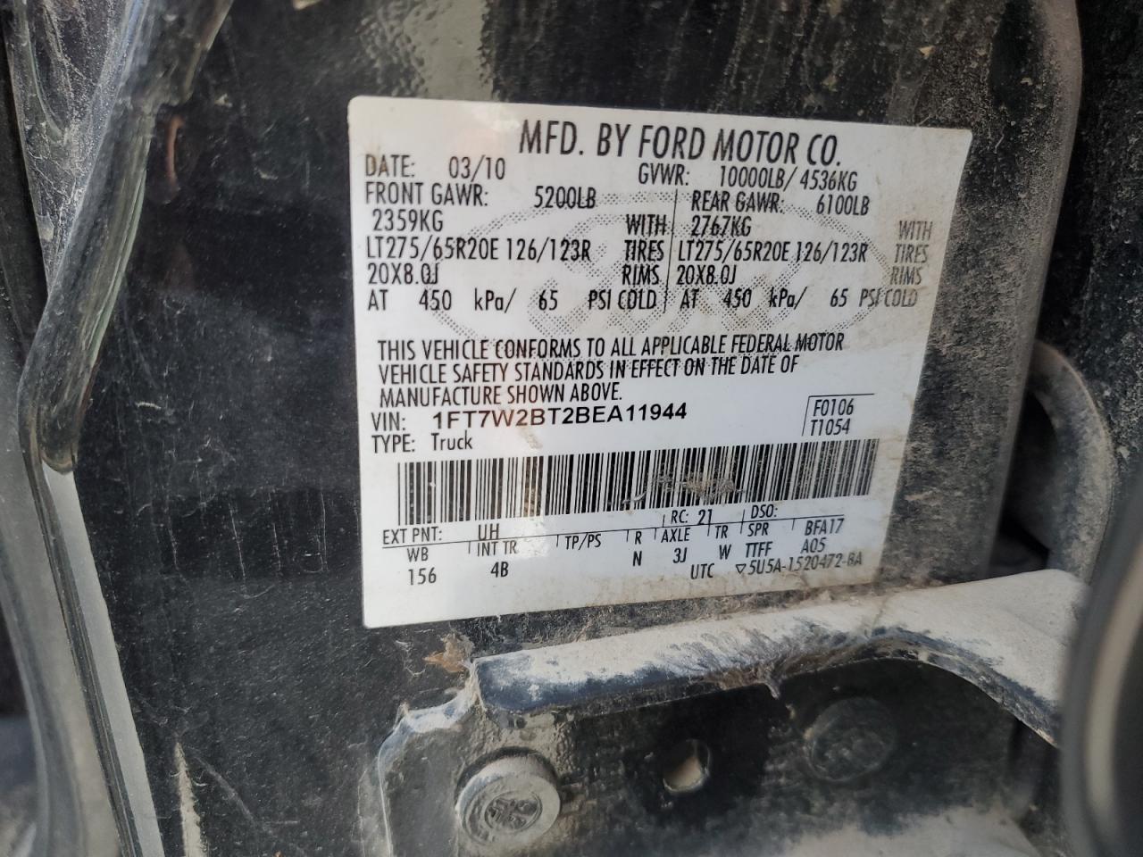 2011 Ford F250 Super Duty VIN: 1FT7W2BT2BEA11944 Lot: 89471015