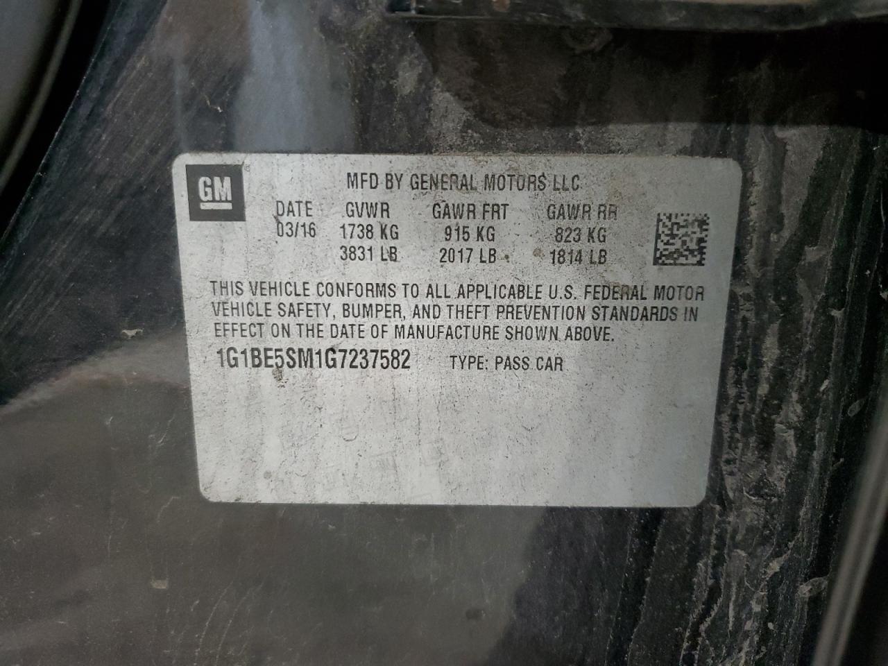 2016 Chevrolet Cruze Lt VIN: 1G1BE5SM1G7237582 Lot: 85725785