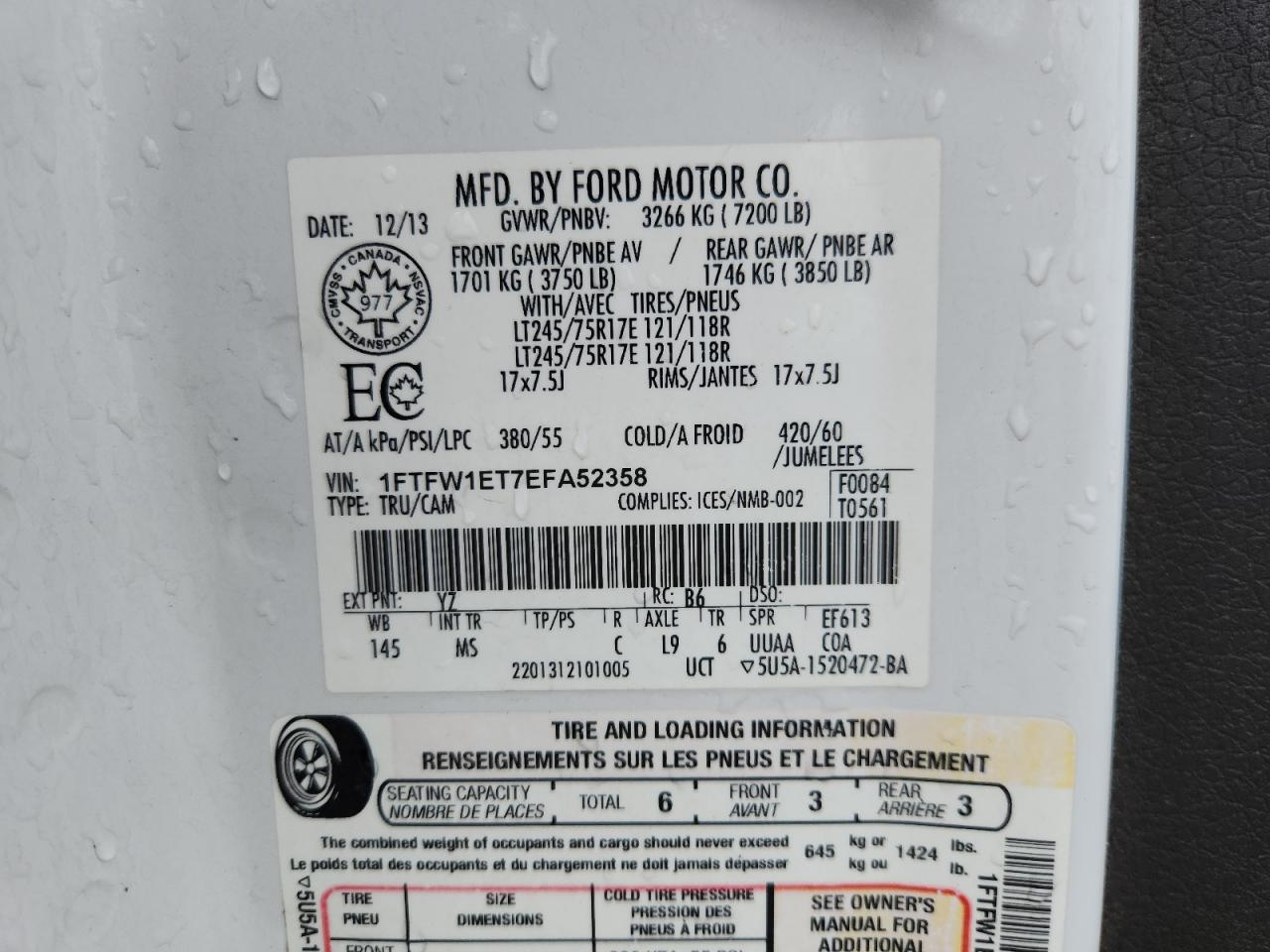 2014 Ford F150 Supercrew VIN: 1FTFW1ET7EFA52358 Lot: 80137625