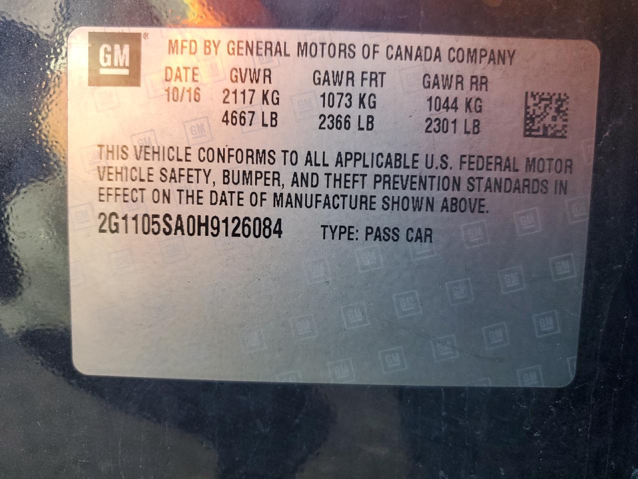 2017 Chevrolet Impala Lt VIN: 2G1105SA0H9126084 Lot: 85540195