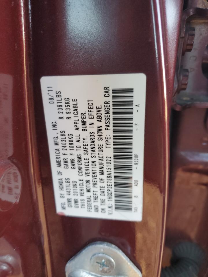 2011 Honda Accord Ex VIN: 1HGCP2E75BA151022 Lot: 82434885