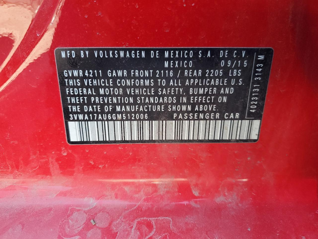2016 Volkswagen Golf Sportwagen S VIN: 3VWA17AU6GM512006 Lot: 90658315