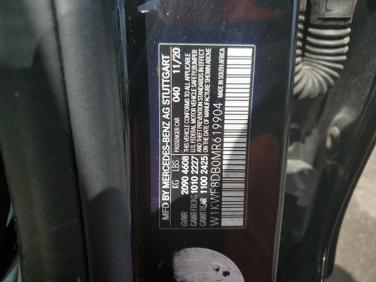 2021 Mercedes-Benz C 300 VIN: W1KWF8DB0MR619904 Lot: 81846925