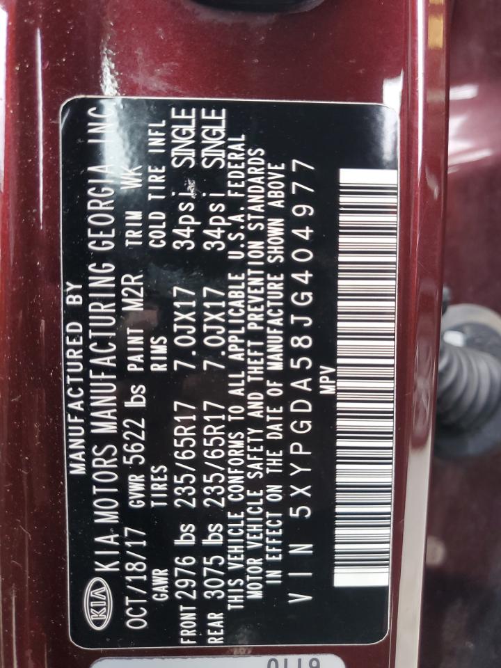 2018 Kia Sorento Lx VIN: 5XYPGDA58JG404977 Lot: 84730835