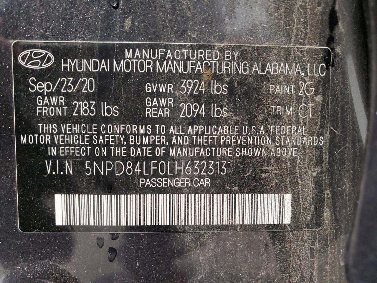 2020 Hyundai Elantra Sel VIN: 5NPD84LF0LH632313 Lot: 85845635