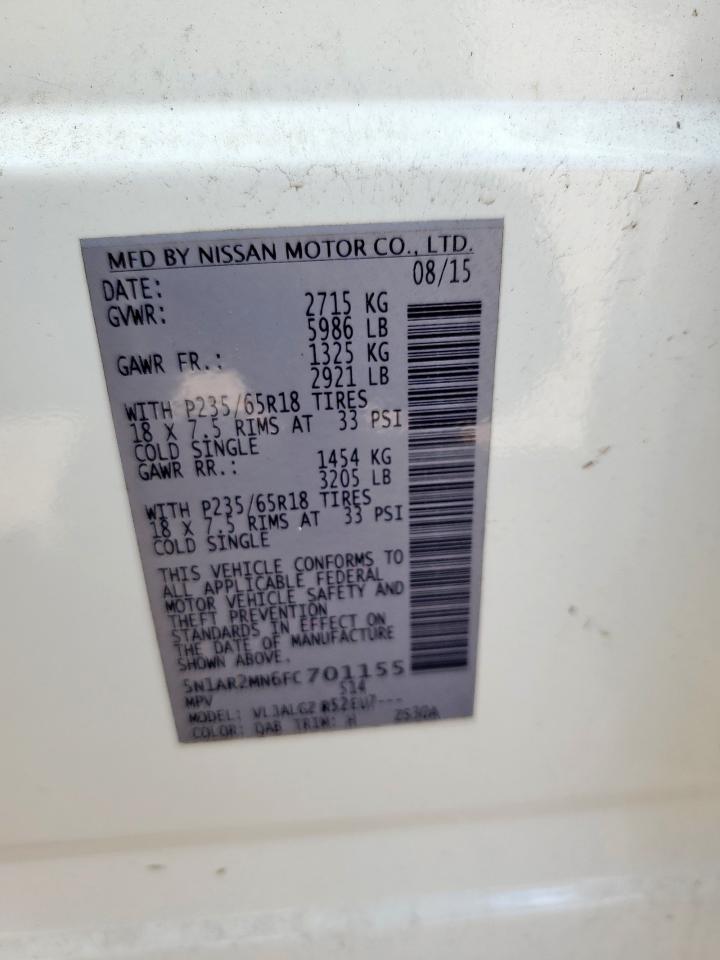 2015 Nissan Pathfinder S VIN: 5N1AR2MN6FC701155 Lot: 82146485