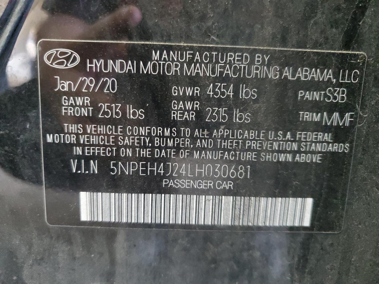 2020 Hyundai Sonata Limited VIN: 5NPEH4J24LH030681 Lot: 82278425