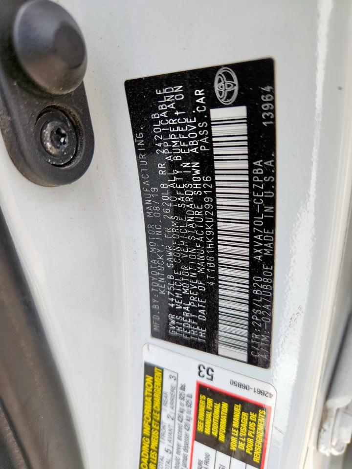 2019 Toyota Camry Xse VIN: 4T1B61HK9KU299126 Lot: 84810595