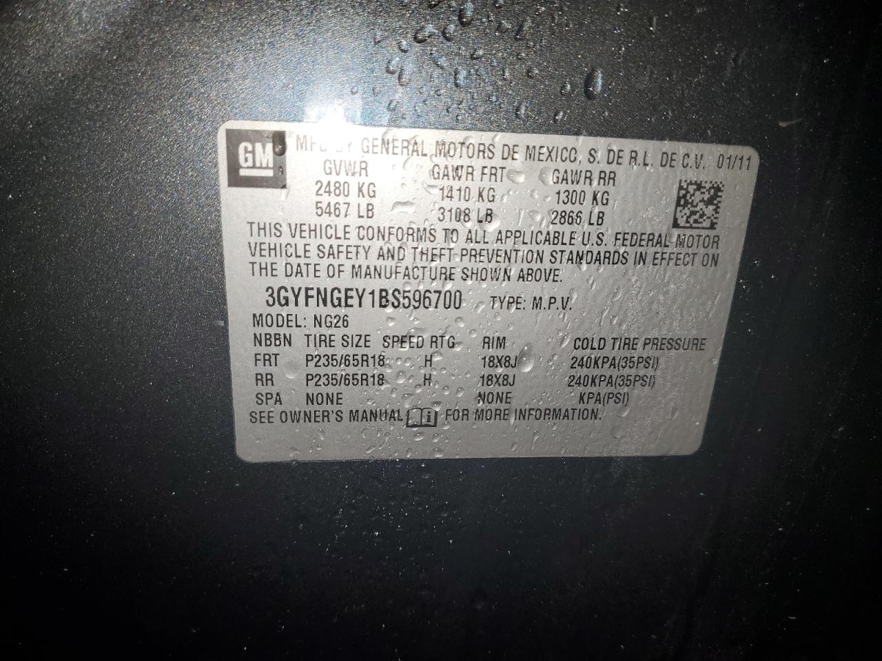 2011 Cadillac Srx VIN: 3GYFNGEY1BS596700 Lot: 84434825