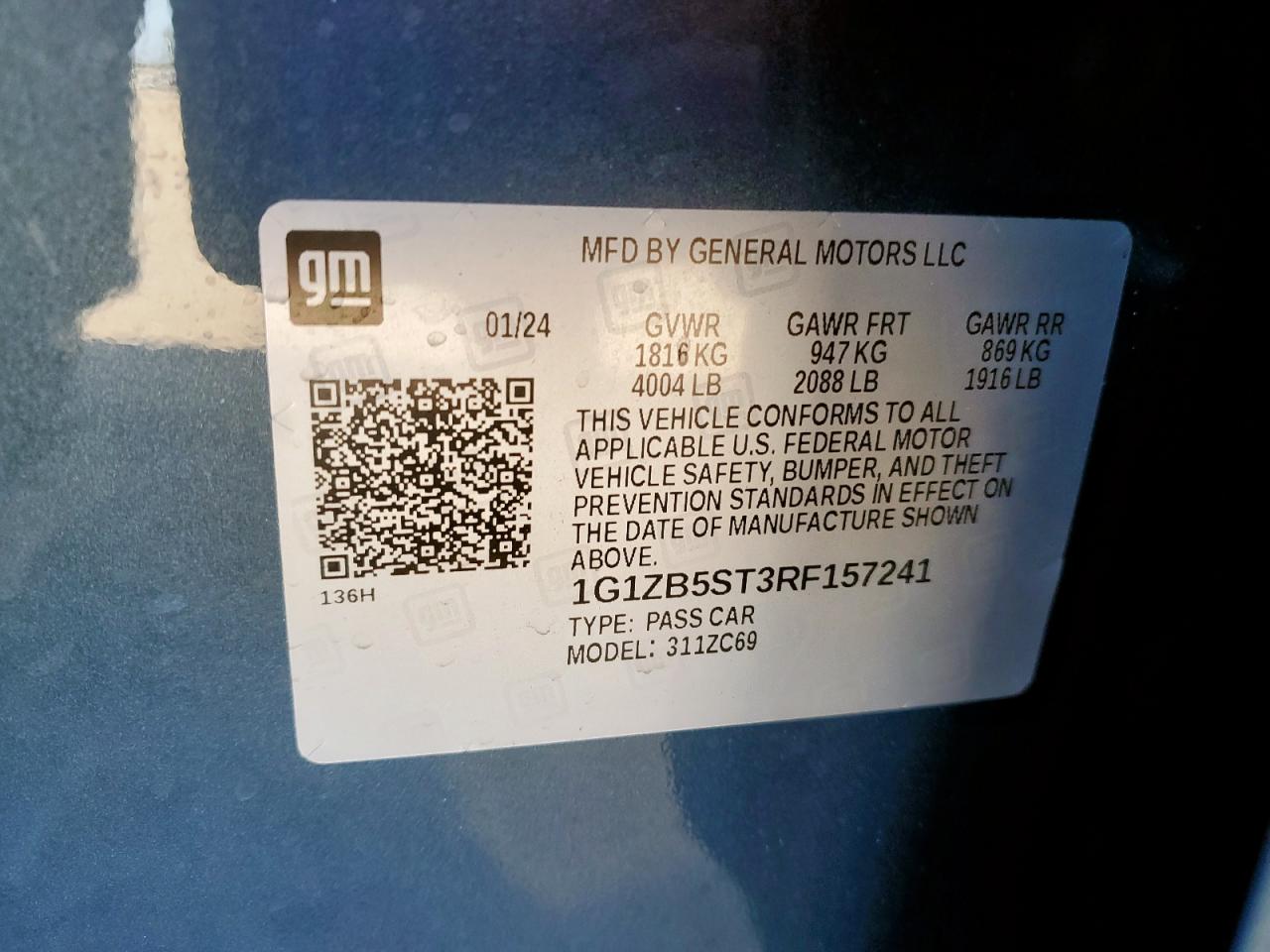 2024 Chevrolet Malibu Ls VIN: 1G1ZB5ST3RF157241 Lot: 82284205