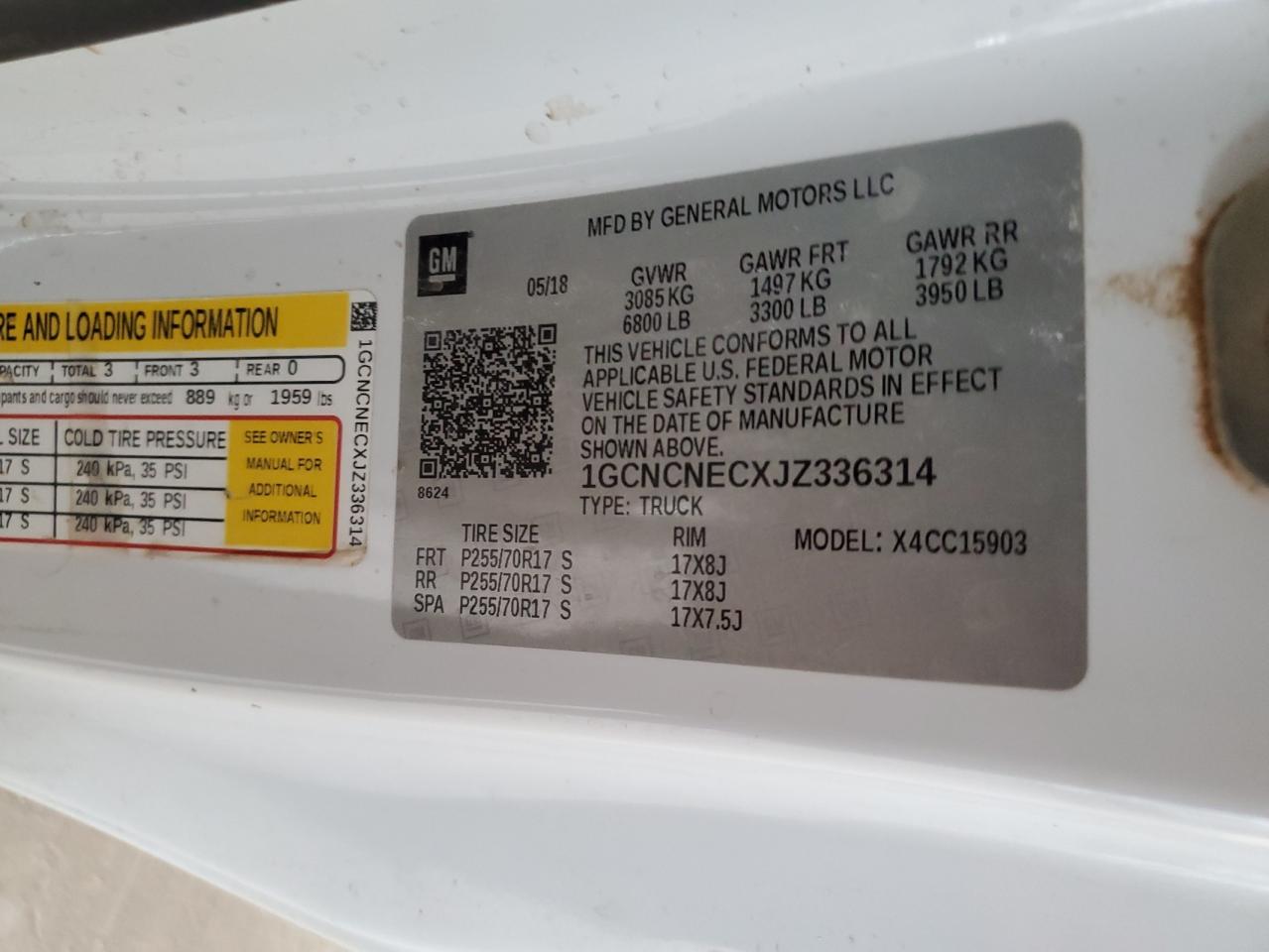 2018 Chevrolet Silverado C1500 VIN: 1GCNCNECXJZ336314 Lot: 85009695