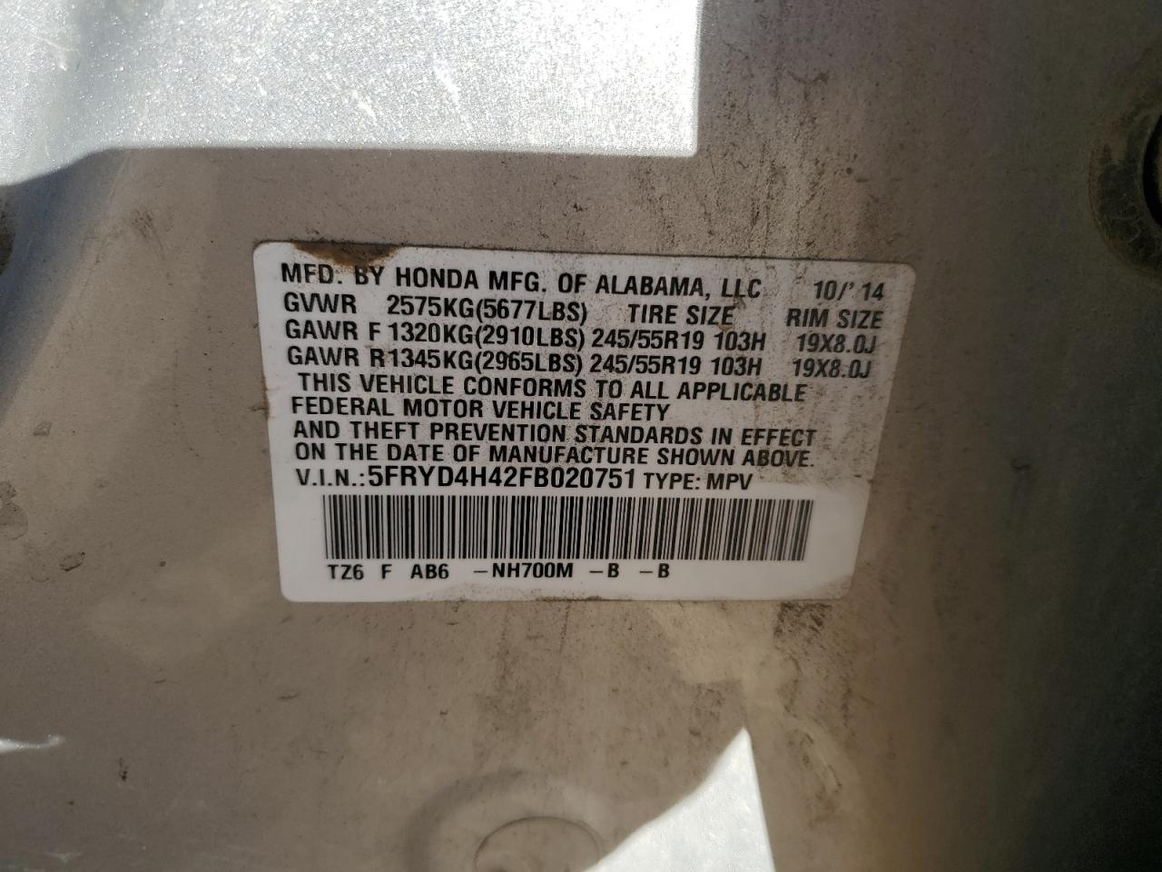 2015 Acura Mdx Technology VIN: 5FRYD4H42FB020751 Lot: 82694035