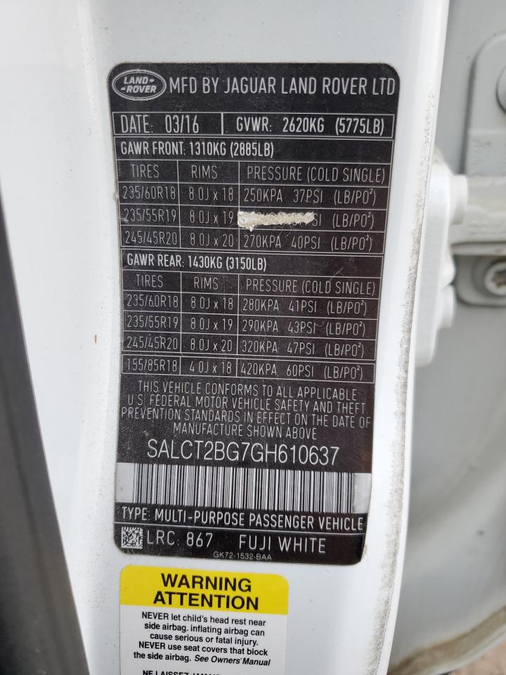 2016 Land Rover Discovery Sport Hse Luxury VIN: SALCT2BG7GH610637 Lot: 85695555