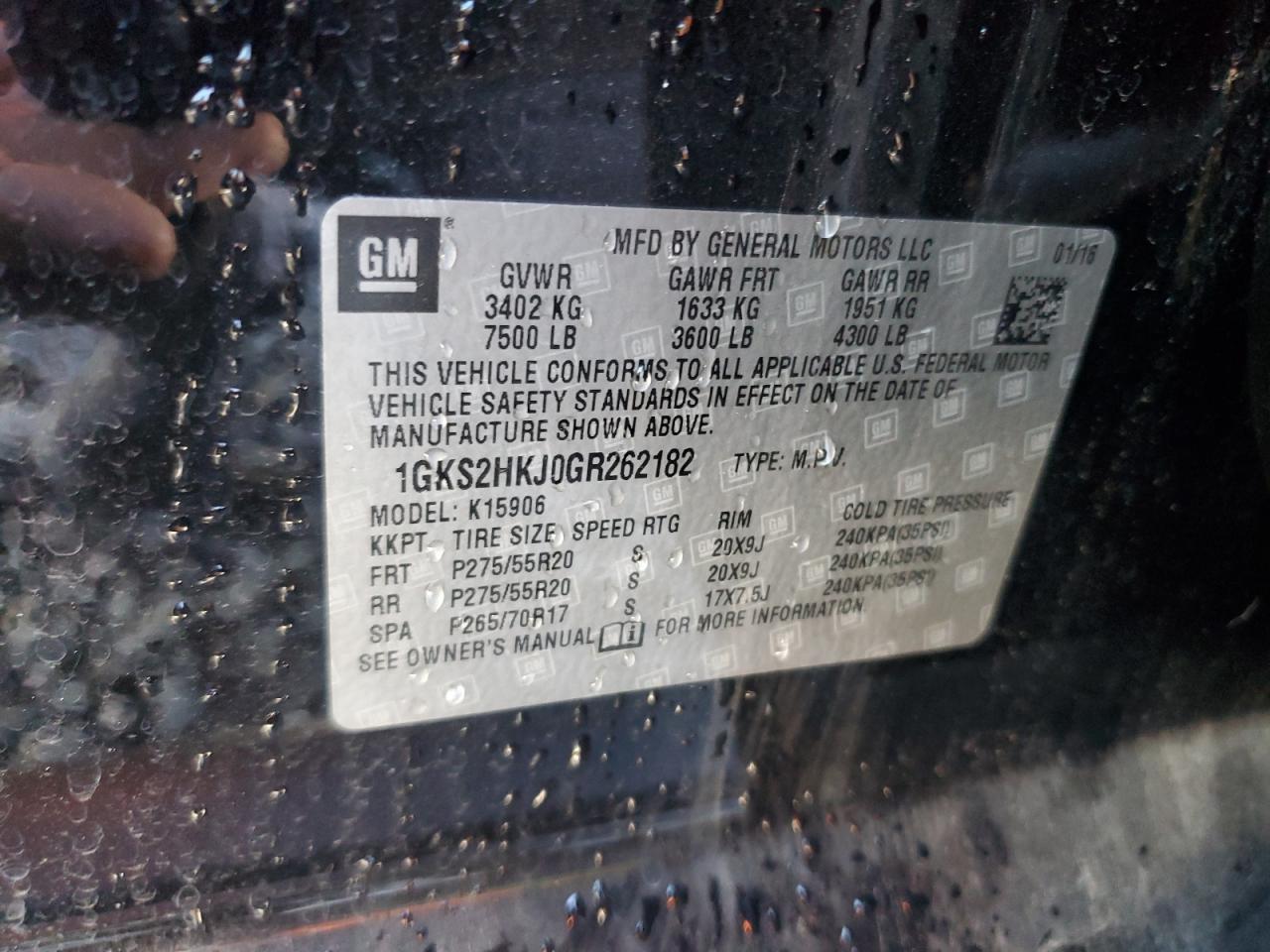 2016 GMC Yukon Xl Denali VIN: 1GKS2HKJ0GR262182 Lot: 84069445