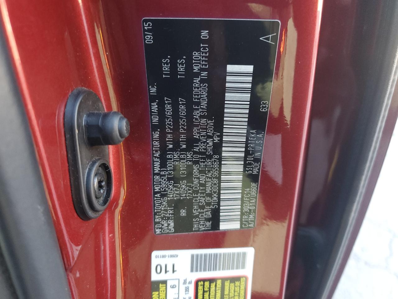 2015 Toyota Sienna Le VIN: 5TDKK3DC8FS658678 Lot: 85916485