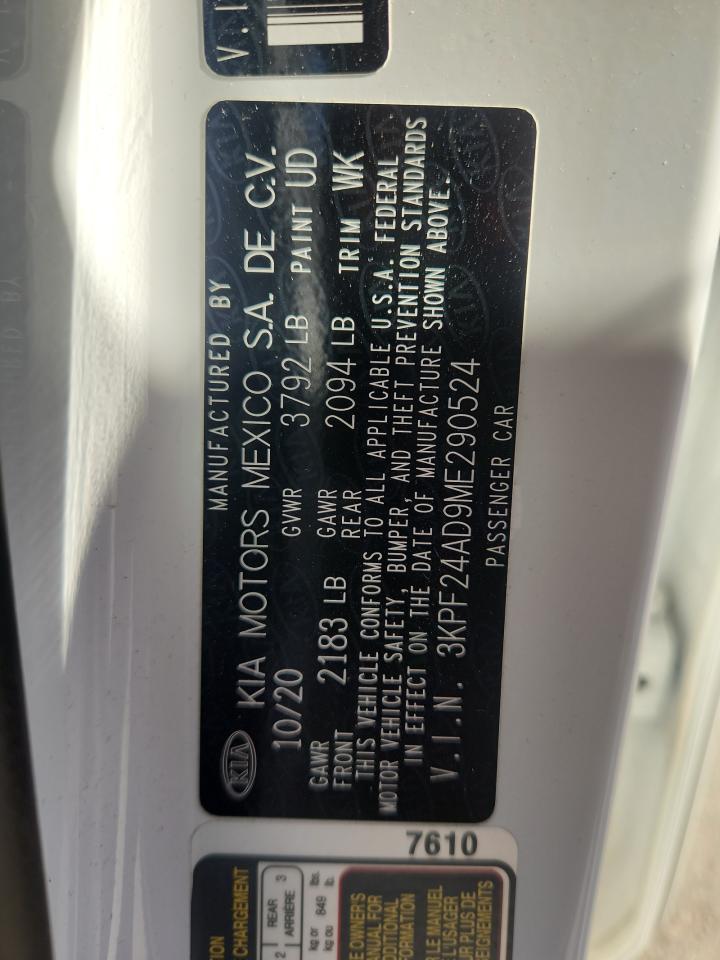 2021 Kia Forte Fe VIN: 3KPF24AD9ME290524 Lot: 89674625