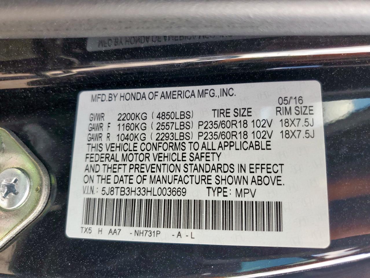 2017 Acura Rdx VIN: 5J8TB3H33HL003669 Lot: 82422875