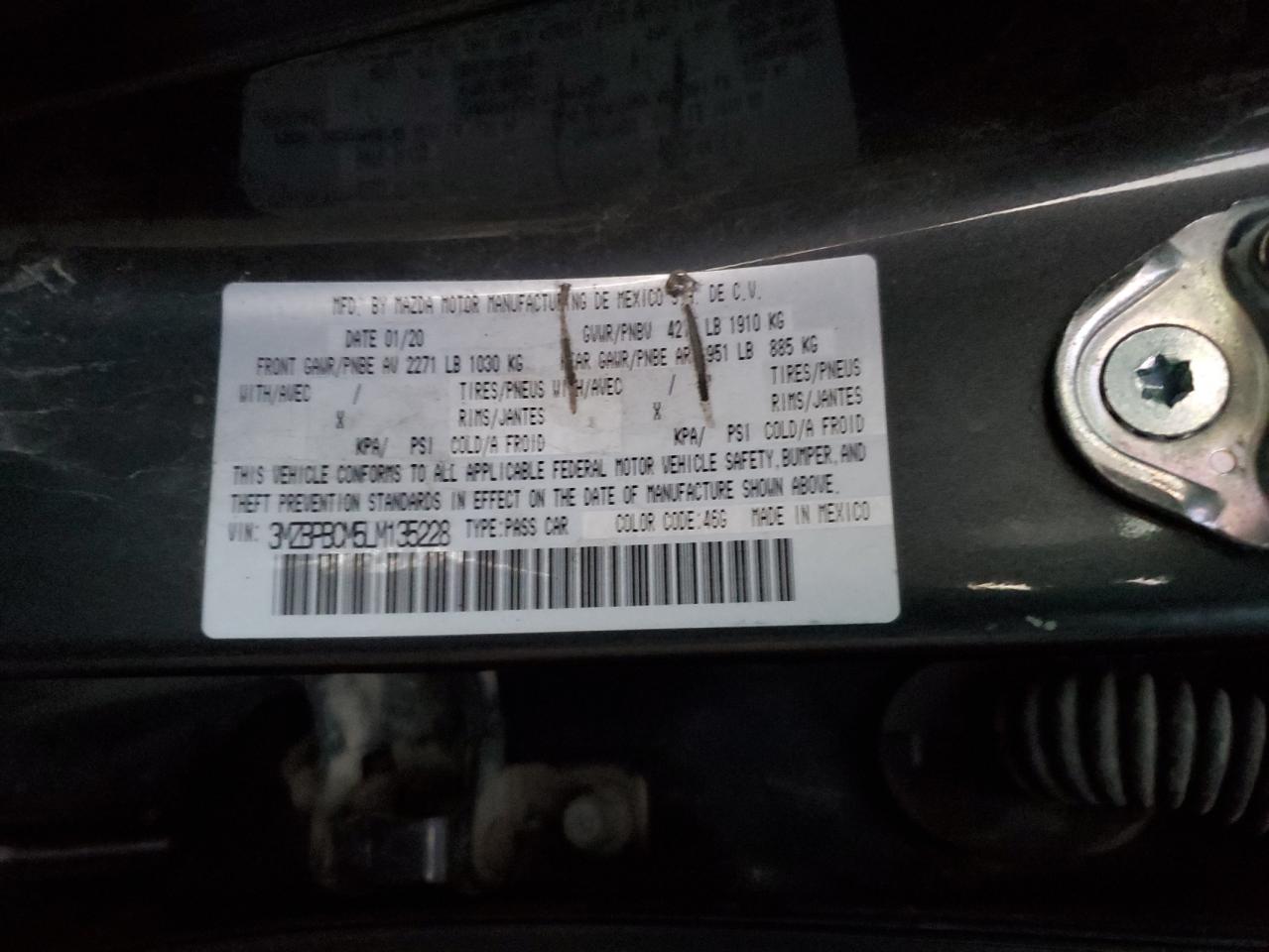 2020 Mazda 3 Select VIN: 3MZBPBCM5LM135228 Lot: 82757115