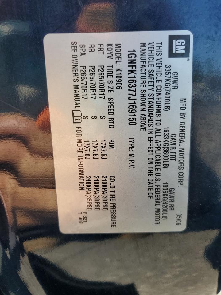 2007 Chevrolet Suburban K1500 VIN: 1GNFK16377J169150 Lot: 84953415