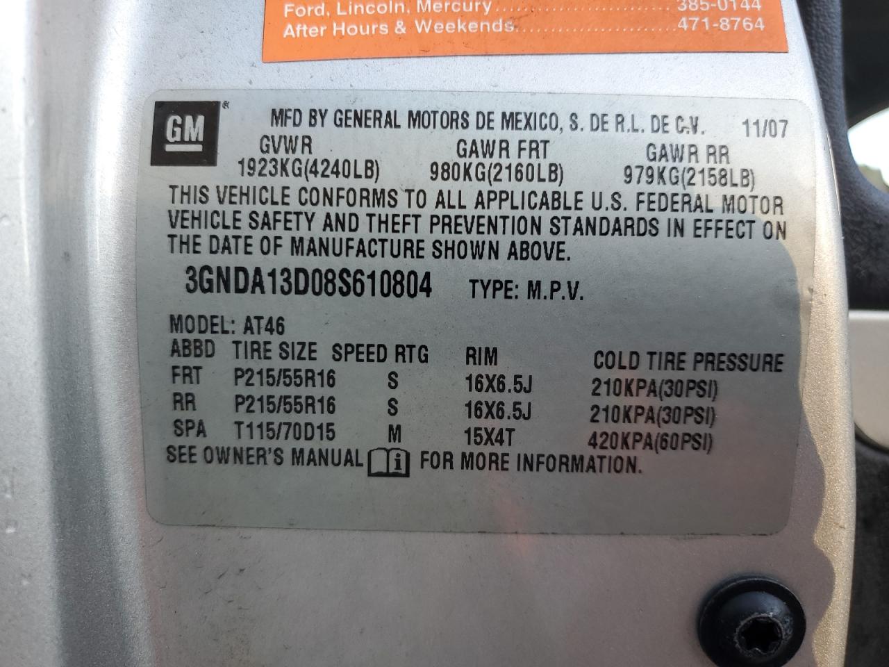 2008 Chevrolet Hhr Ls VIN: 3GNDA13D08S610804 Lot: 85886285