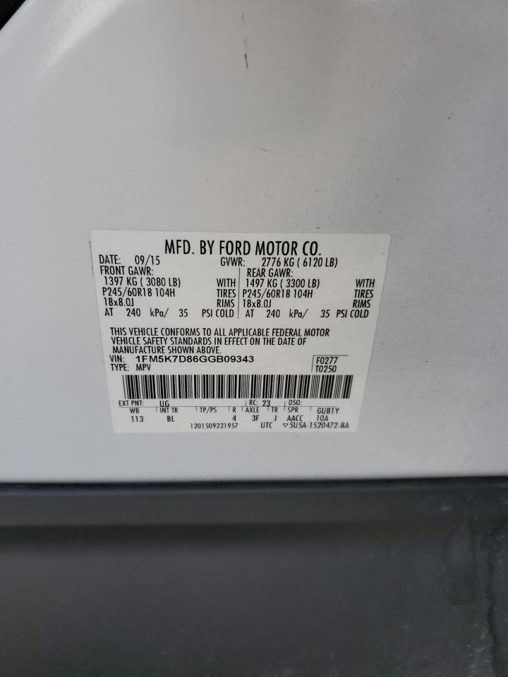 2016 Ford Explorer Xlt VIN: 1FM5K7D86GGB09343 Lot: 82430145