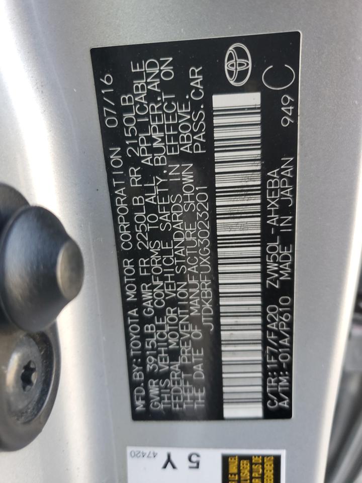 2016 Toyota Prius VIN: JTDKBRFUXG3023201 Lot: 82238595