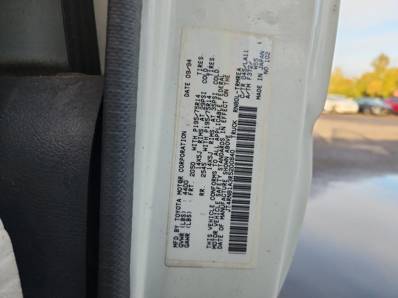 1994 Toyota Pickup 1/2 Ton Short Wheelbase VIN: JT4RN81A3R5200840 Lot: 82336405