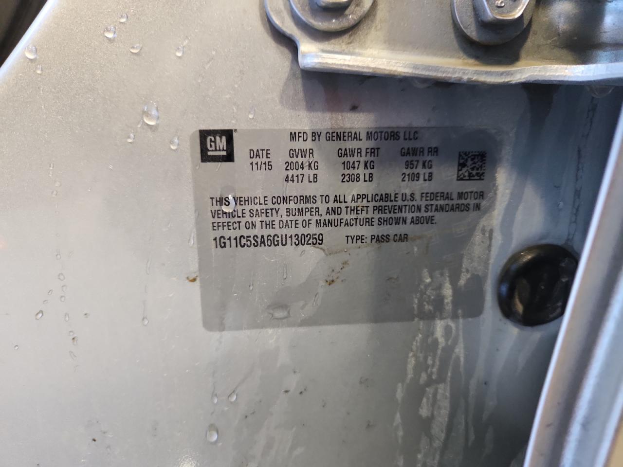 2016 Chevrolet Malibu Limited Lt VIN: 1G11C5SA6GU130259 Lot: 85185535