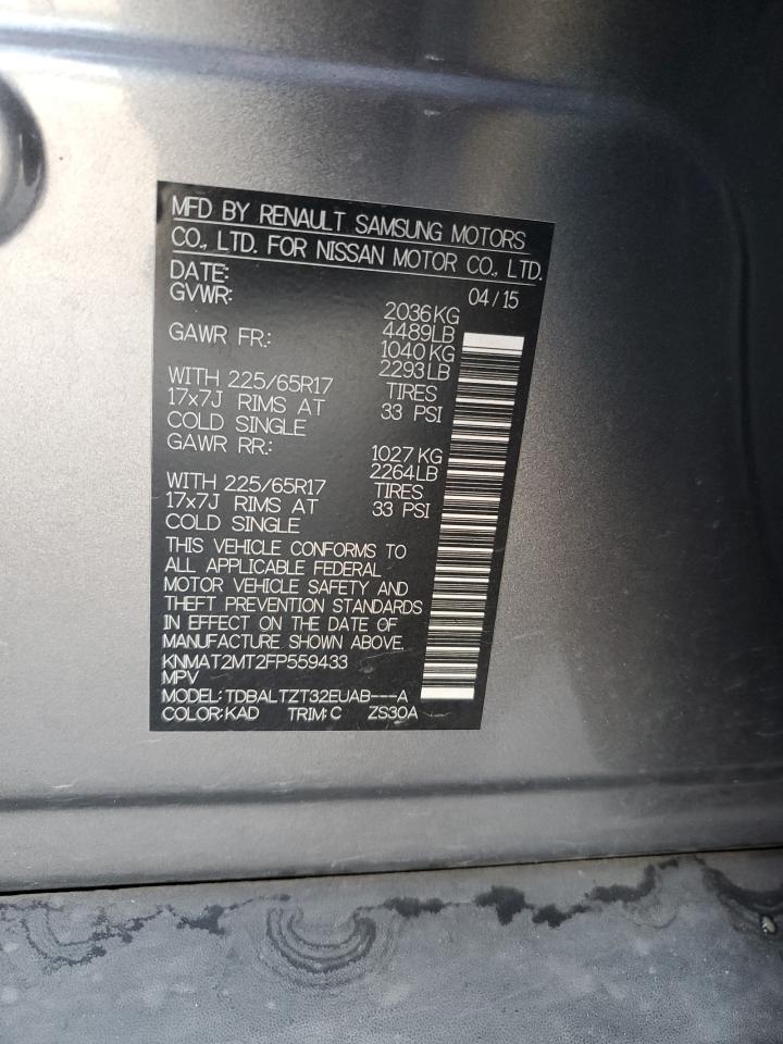 2015 Nissan Rogue S VIN: KNMAT2MT2FP559433 Lot: 81963515